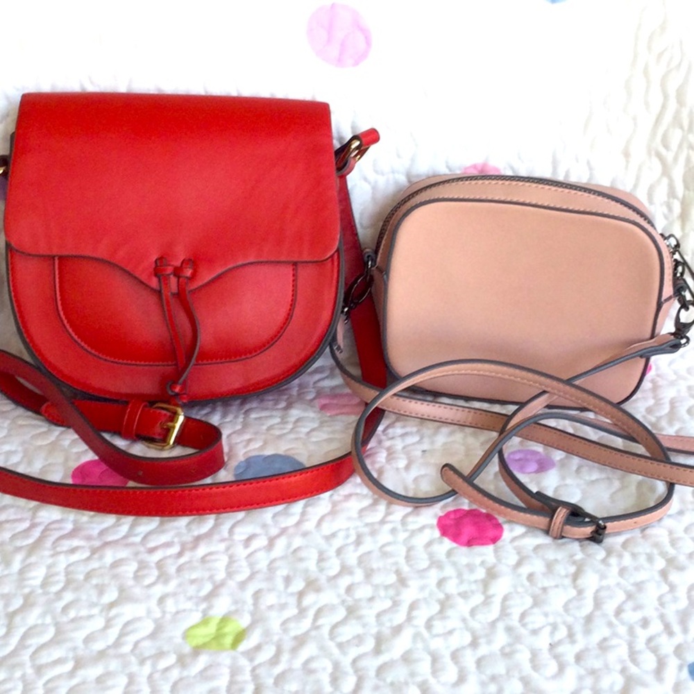 TWO JustFab of California purse/handbags. Faux leather in red and dusty pink.